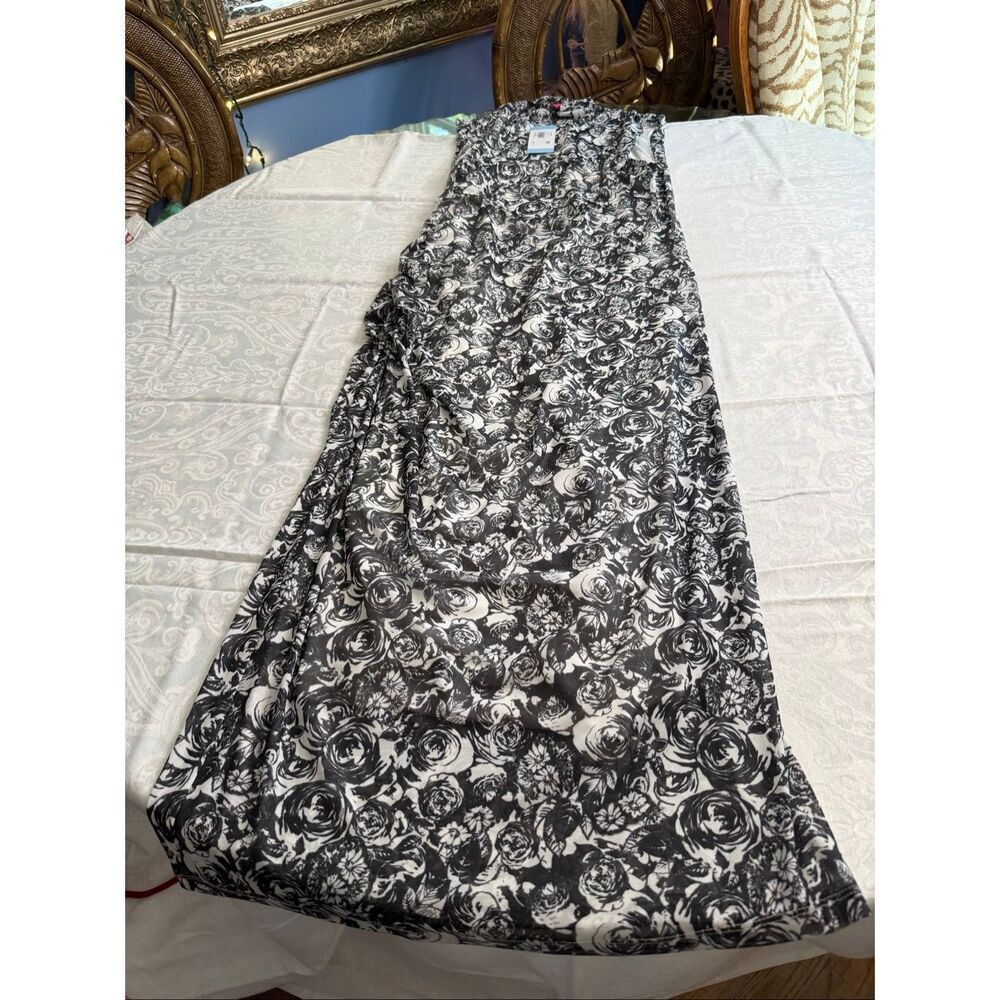 NWT Betsey Johnson Midi Dress Large Black White Floral Sleeveless Ruched Side